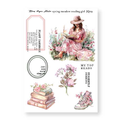 JQ119 Watercolor Spring Meadow Reading Journaling Planner Stickers