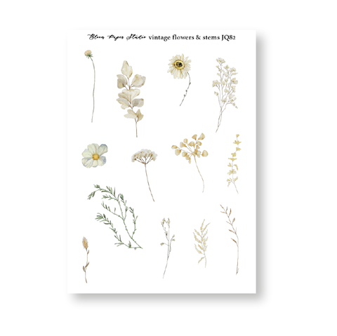 JQ82 Vintage Flowers & Stems Journaling Planner Stickers