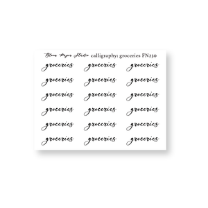 FN230 Foiled Script Calligraphy: Groceries Planner Stickers
