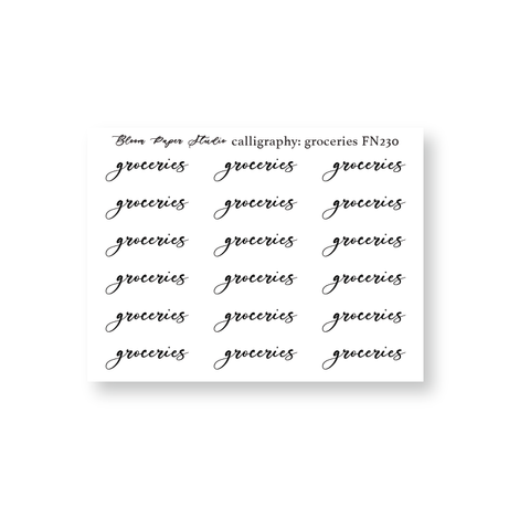 FN230 Foiled Script Calligraphy: Groceries Planner Stickers