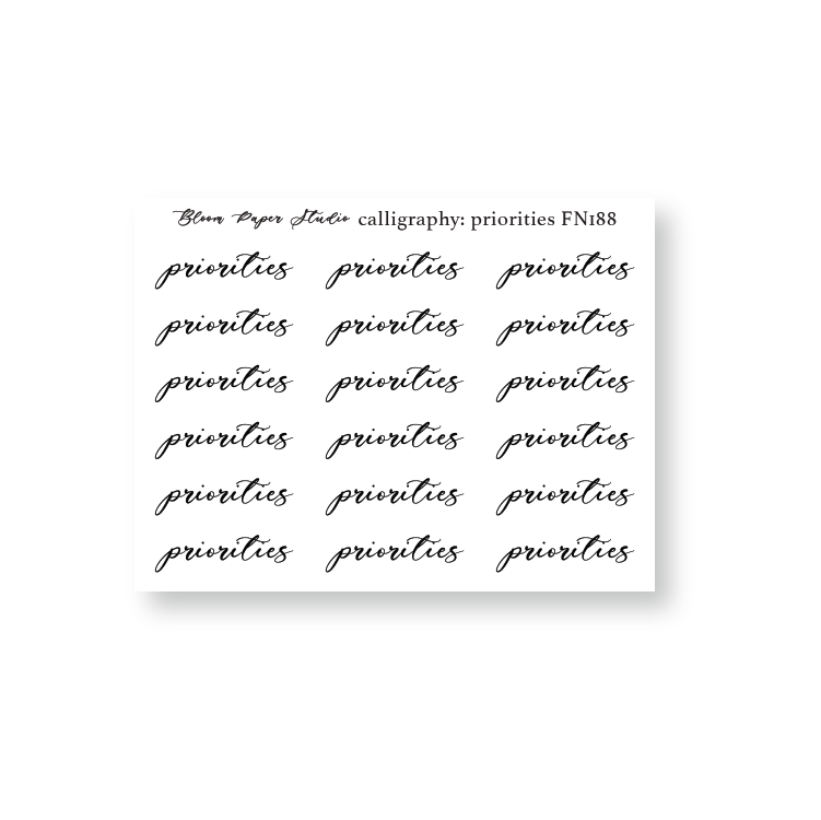 FN188 Foiled Script Calligraphy: Priorities Planner Stickers