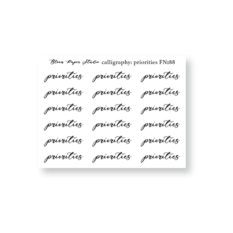 FN188 Foiled Script Calligraphy: Priorities Planner Stickers