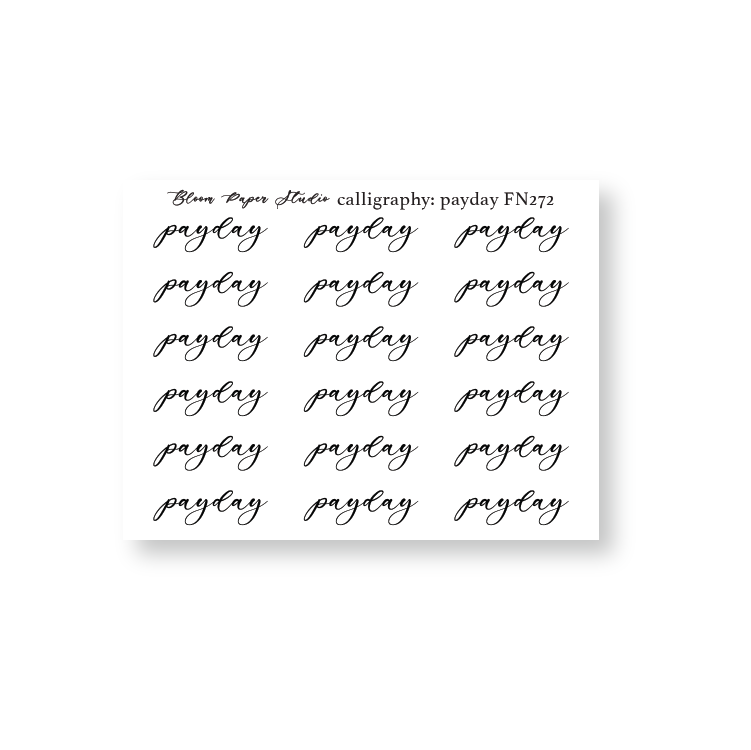 FN272 Foiled Script Caliigraphy: Payday Planner Stickers