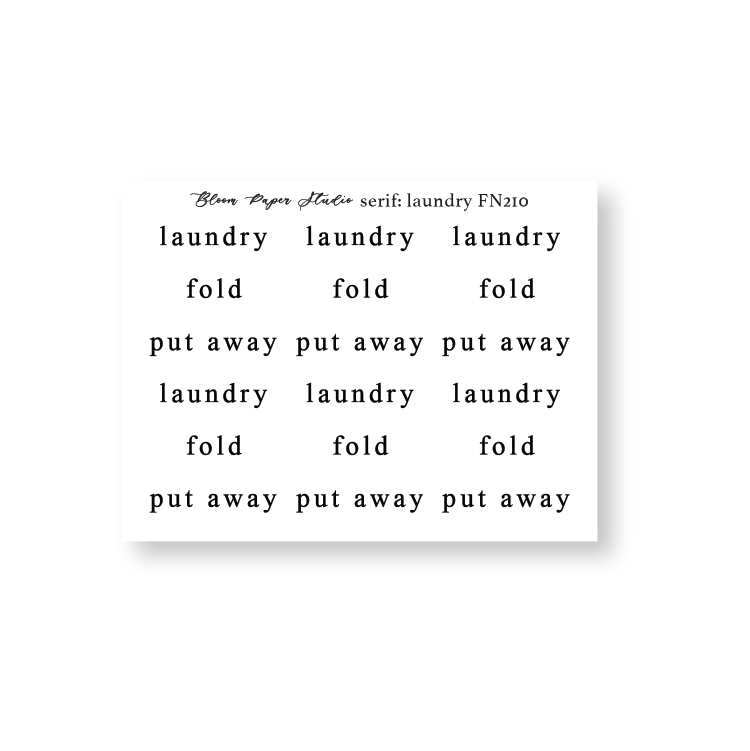 FN210 Foiled Script Serif: Laundry Planner Stickers