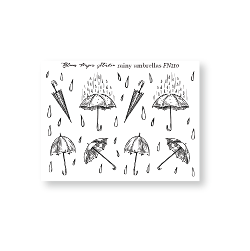 FN110 Foiled Rainy Umbrellas Planner Stickers