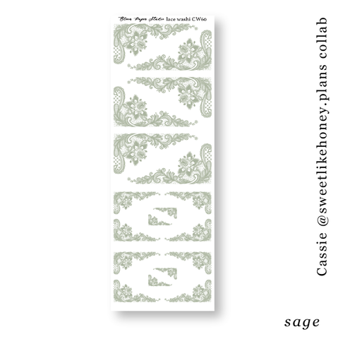 CW60 Lace Journaling Planner Stickers (Sage)