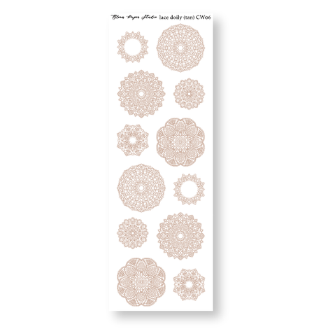 CW06 Lace Doily Journaling Planner Stickers (Tan)