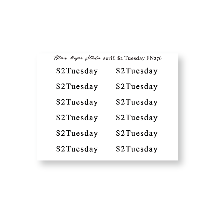 FN276 Foiled Script Serif: $2 Tuesday Planner Stickers