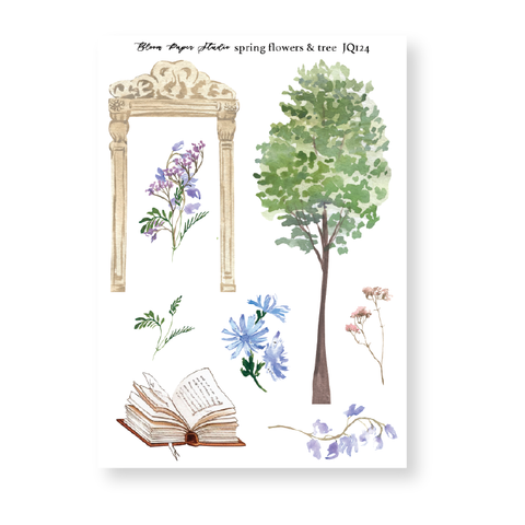 JQ124 Watercolor Spring Flowers & Tree Journaling Planner Stickers