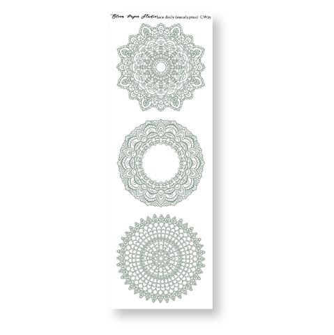 CW25 Lace Doily Journaling Planner Stickers (Eucalyptus)