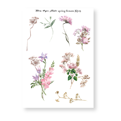 JQ125 Watercolor Spring Flowers Journaling Planner Stickers