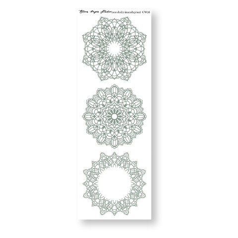 CW26 Lace Doily Journaling Planner Stickers (Eucalyptus)