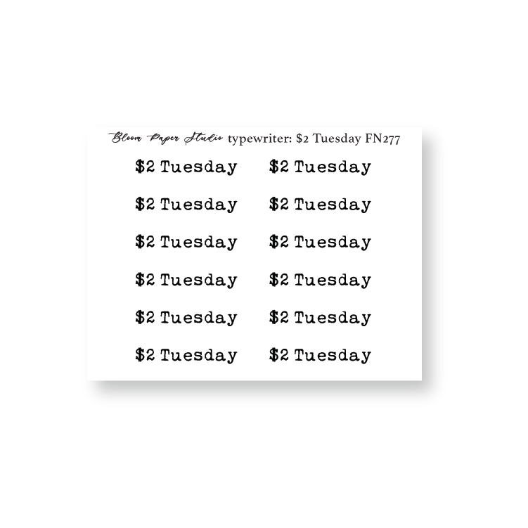 FN277 Foiled Script Typewriter: $2 Tuesday Planner Stickers