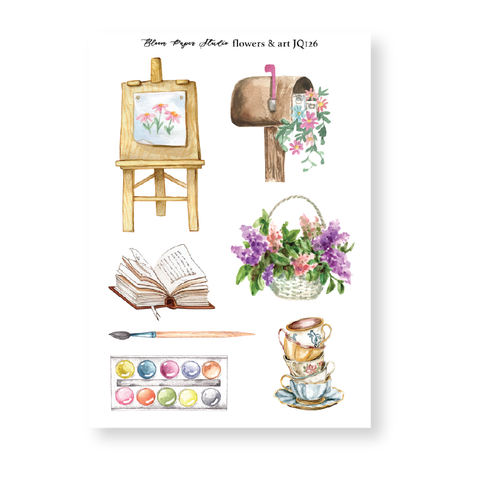 JQ126 Watercolor Spring Flowers & Art Journaling Planner Stickers