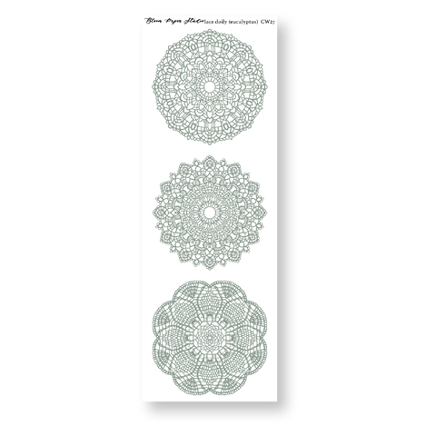 CW27 Lace Doily Journaling Planner Stickers (Eucalyptus)
