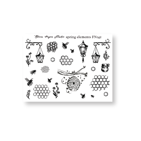 FN142 Foiled Honey Bee Spring Elements Planner Stickers