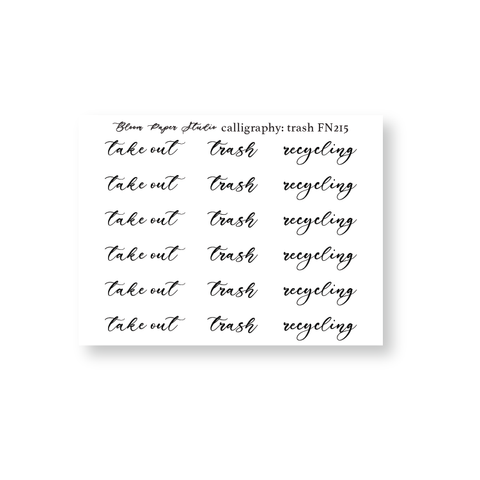 FN215 Foiled Script Calligrahpy: Trash Planner Stickers