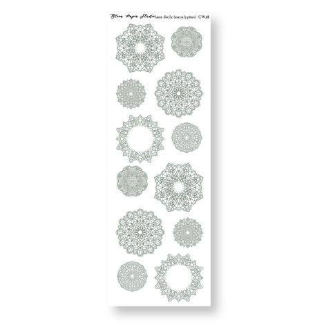 CW28 Lace Doily Journaling Planner Stickers (Eucalyptus)