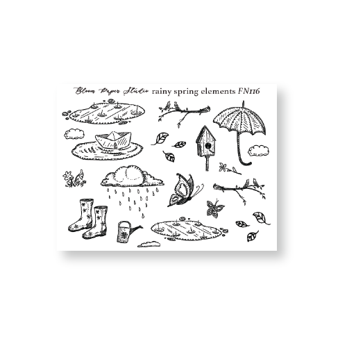 FN116 Foiled Rainy Spring Elements Planner Stickers