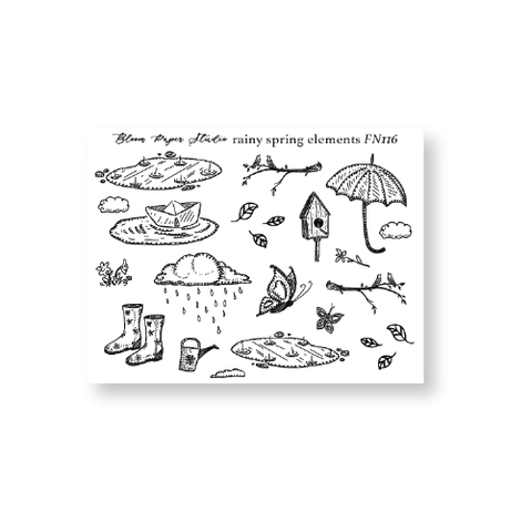 FN116 Foiled Rainy Spring Elements Planner Stickers