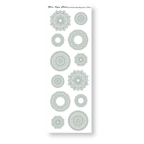 CW29 Lace Doily Journaling Planner Stickers (Eucalyptus)