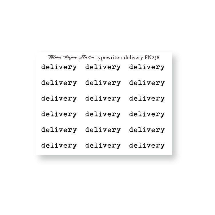FN238 Foiled Script Typewriter: Delivery Planner Stickers