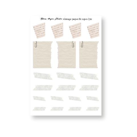 JQ70 Vintage Paper & Tapes Journaling Planner Stickers