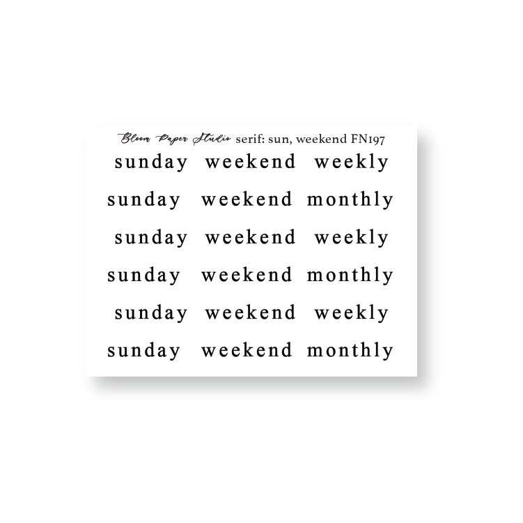FN197 Foiled Script Serif: Sun, Weekend, Weekly, Monthly Planner Stickers