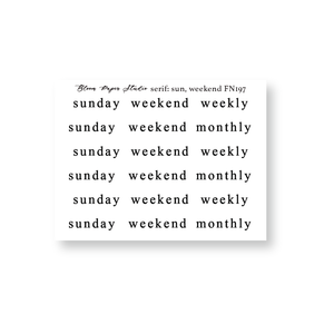 FN197 Foiled Script Serif: Sun, Weekend, Weekly, Monthly Planner Stickers
