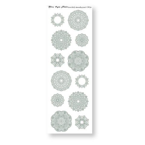 CW30 Lace Doily Journaling Planner Stickers (Eucalyptus)
