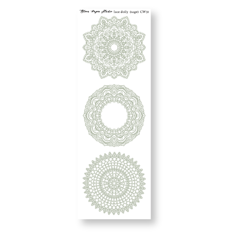 CW31 Lace Doily Journaling Planner Stickers (Sage)
