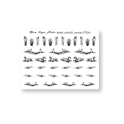 FN070 Foiled Mini Cattail, Swans Planner Stickers