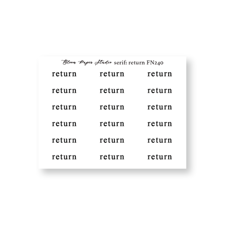 FN240 Foiled Script Serif: Return Planner Stickers