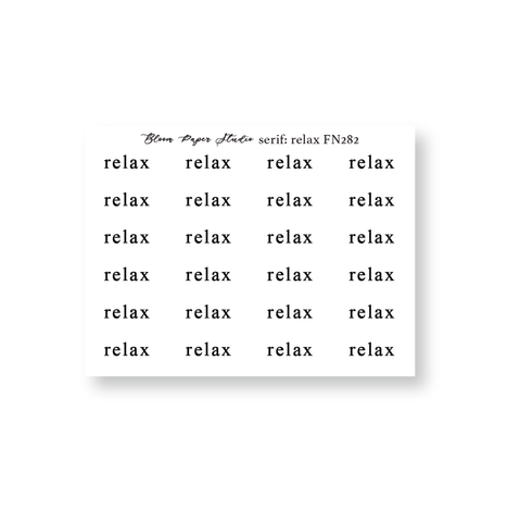 FN282 Foiled Script Serif: Relax Planner Stickers