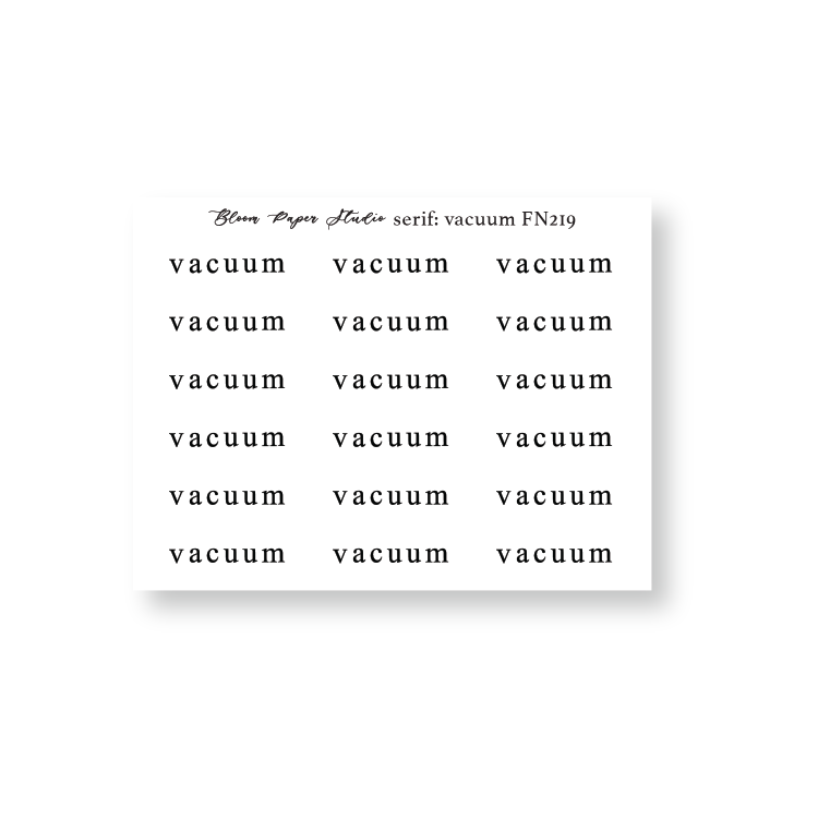 FN219 Foiled Script Serif: Vacuum Planner Stickers