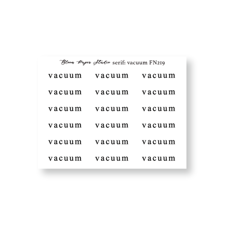 FN219 Foiled Script Serif: Vacuum Planner Stickers