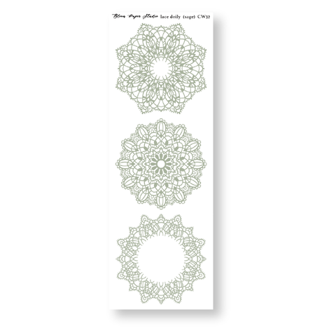 CW32 Lace Doily Journaling Planner Stickers (Sage)