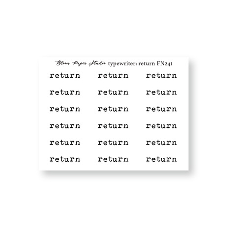 FN241 Foiled Script Tyepwriter: Return Planner Stickers