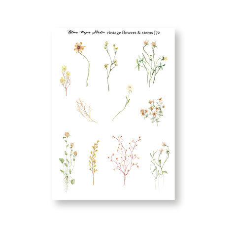 JQ72 Vintage Flowers & Stems Journaling Planner Stickers