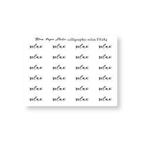 FN284 Foiled Script Calligraphy: Relax Planner Stickers