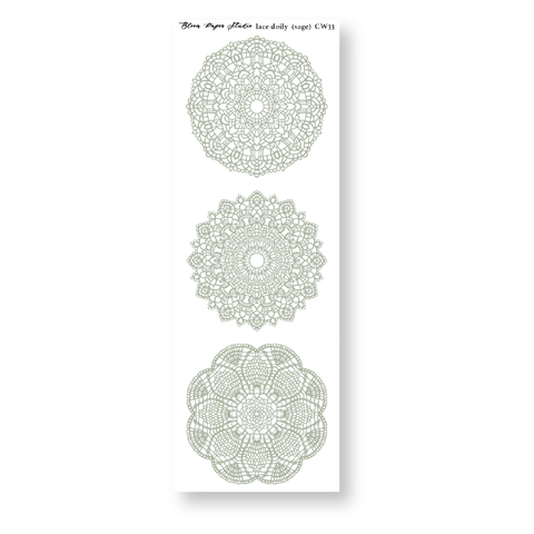 CW33 Lace Doily Journaling Planner Stickers (Sage)