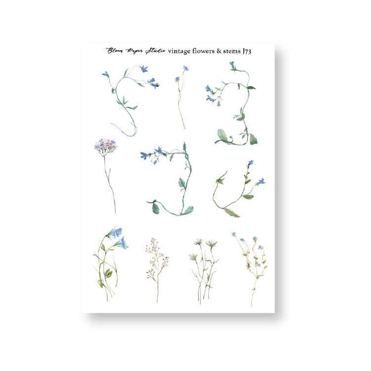 JQ73 Vintage Flowers & Stems Journaling Planner Stickers