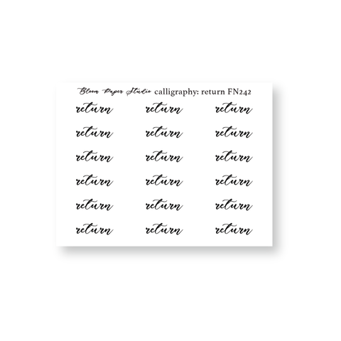 FN242 Foiled Script Calligraphy: Return Planner Stickers