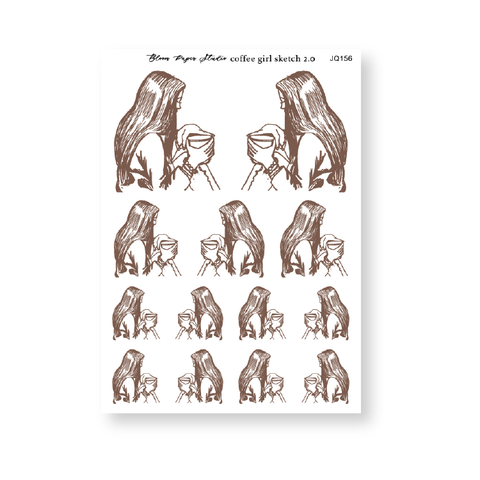Coffee Girl Sketch 2.0 Journaling Planner Stickers