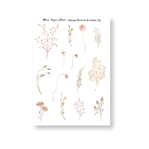 JQ74 Vintage Flowers & Stems Journaling Planner Stickers