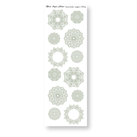 CW34 Lace Doily Journaling Planner Stickers (Sage)