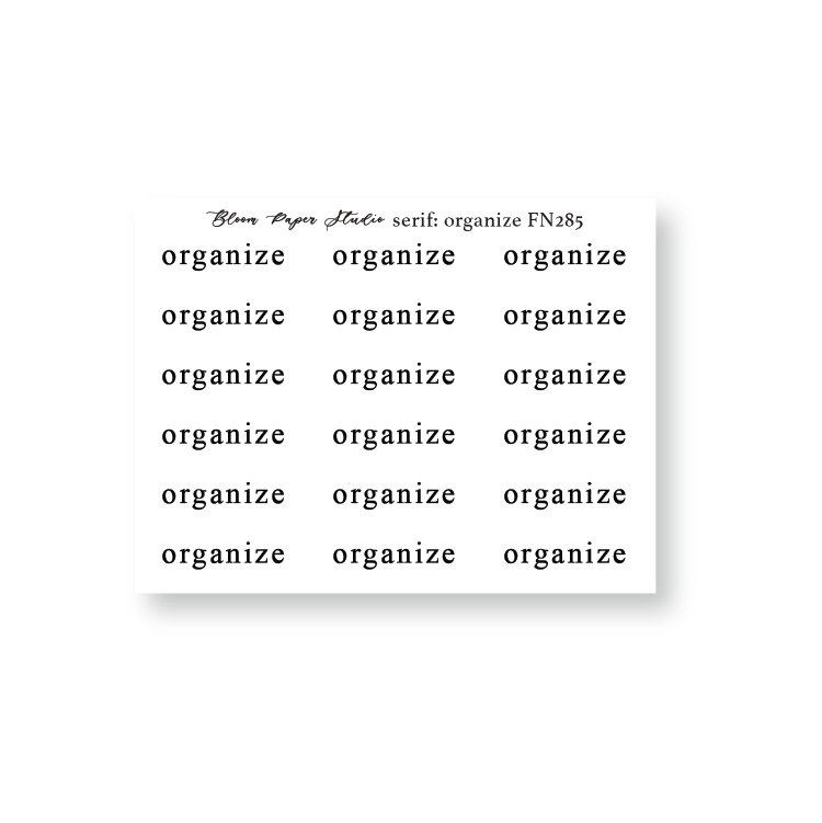 FN285 Foiled Script Serif: Organize Planner Stickers
