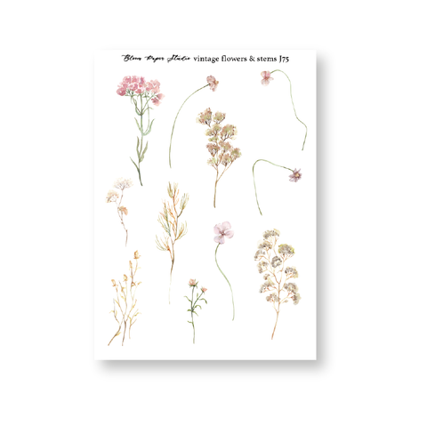 JQ75 Vintage Flowers & Stems Journaling Planner Stickers