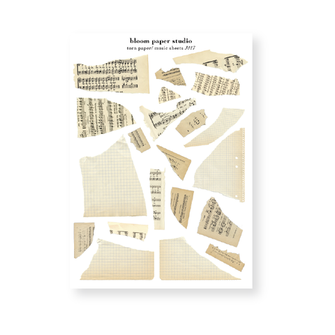 J017 Vintage Torn Music Sheets Journaling Stickers