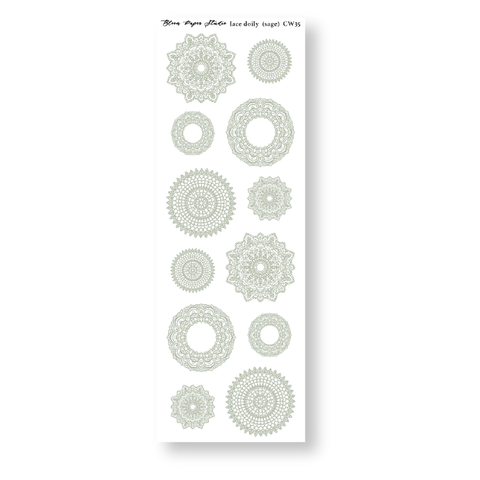 CW35 Lace Doily Journaling Planner Stickers (Sage)